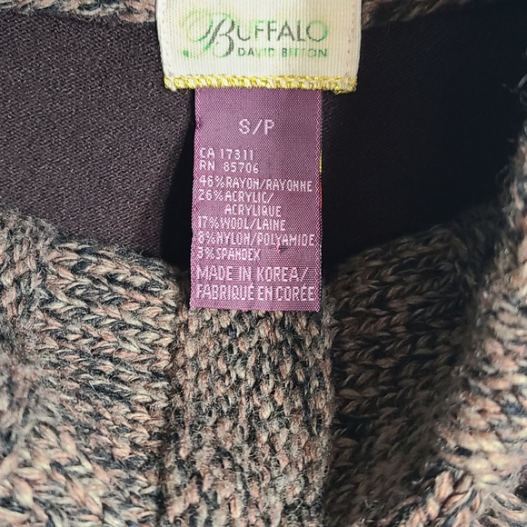 Buffalo David Brown Sweater Cable Knit Fringe Turtle Neck Vintage S - Picture 4 of 5